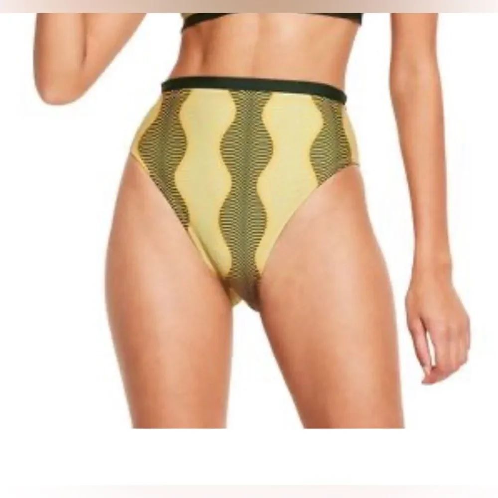 Micro Wave Print Cheeky HighWaist Bikini Bottom FeNoel xTarget Muted Green M NWT